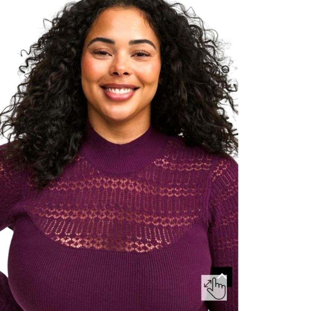 Torrid 2X Plum long sleeve Mock Neck Pointelle Midi Sweater Dress NWT - Picture 5 of 15